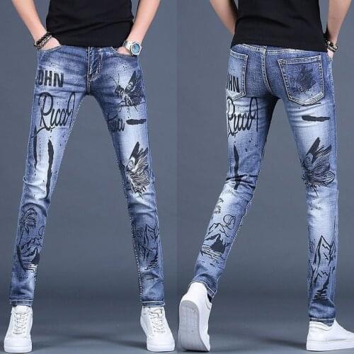 Men’s high quality slimming prints jeans stretch denim pants classic blue jeans pants fashion casual jeans for men