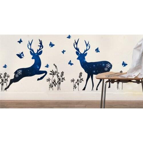 Sika Deer With Butterfly Wall Sticker For Kis Room Decoration 3d View Scenery Mural Art Decorative Home Decal Animal Poster