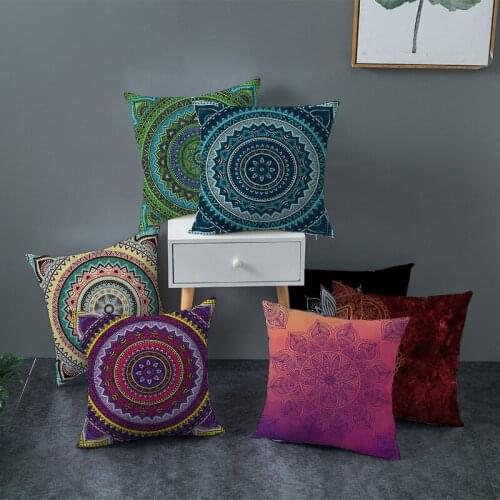 Cushion Cover Peach Skin Decorative Pillowcases Mandala Printed Boho Styles Throw Pillows Covers for Sofa Home Decor 45*45cm/pc