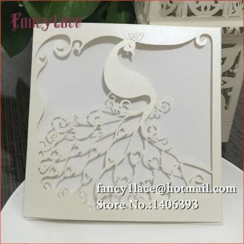 New Arrival 50pcs Peacock Wedding Invitations Laser Cutting Phoenix Invitation Card for Romantic Wedding with Blank Inner Sheet