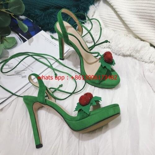 New stiletto platform leather woman Strawberry sandals sexy open toe Strawberry platform high heel women sandal