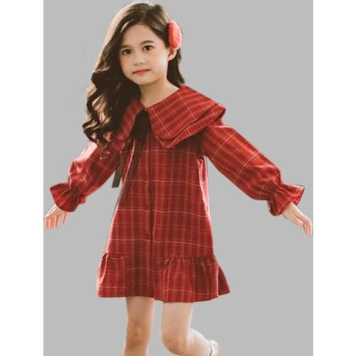 Girls Dress Long Plaid Shirt Dress For Girl Fashion Double-layered Children Party Dresses Autumn Korean Teenage Clothes For Girl