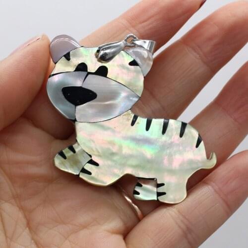 Cute Tiger Animal Shell Pendants Natural Mother of Pearl White Shell Charms for Women Girl Jewelry Making DIY Necklace 45x30mm