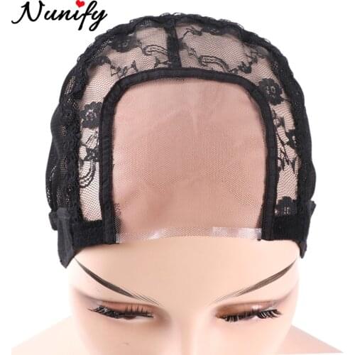 Nunify Ventilating Swiss Lace U Part Wig Cap For Making Wigs With Adjustable Strap Free Size Black Hair Nets 1Pcs/Lot Wave Caps