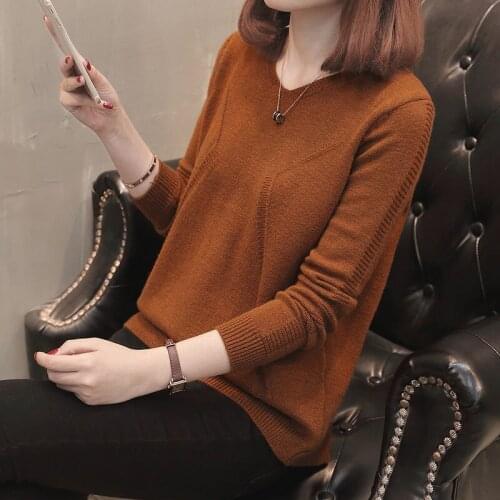 Fashion Back Button V-Neck Sweaters Women Autumn Winter Solid Knitted Pullover Casual Slim Soft Bottoming Jumper Female Sweaters