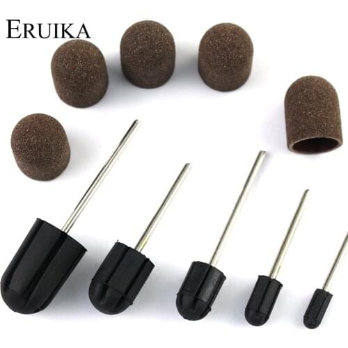 ERUIKA 5PCS Electric Nail Drill Bit Block Sanding Caps Band Rubber Mandrel Grip Milling Cutter Manicure Pedicure Tools Accessory