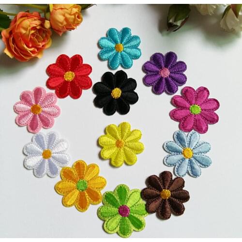Mix 12 Pcs 28mm flowers Applique Clothing Embroidery Patch Fabric Sticker Iron On Sew On Patch Craft Sewing Repair Embroidered