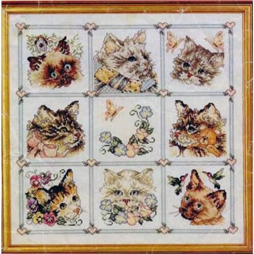 Cute Cartoon Crossstitch Cat Set 11CT Printed Cloth Kit Home Decorative Painting Handmade Chinese Embroidery Material Kit