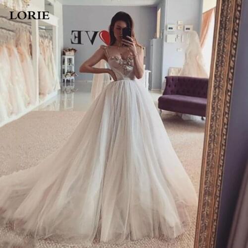 LORIE Sweetheart Neck Princess Wedding Dresses Bead Crystal Sexy Spaghetti Straps Boho Bride dresses Vestidos de novia 2021