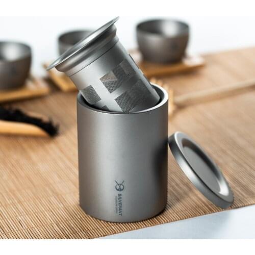 180ml Heat Resistant Titanium Tea Maker Portable Teapot Coffee Mug Cup with Titanium Strainer Lid for Outdoor Travel Home Office