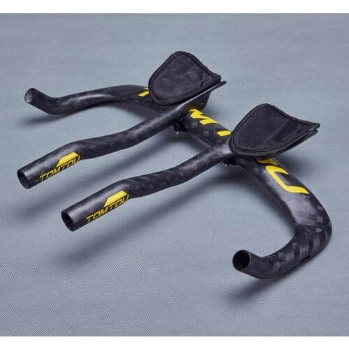 TOMTOU Matte 12K Carbon Road Bike Racing TT Time Triathlon Aero Bar Rest Handlebar Aerobar Yellow Logo
