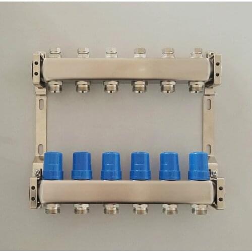 Stainless steel 2-9 ways DN25 water distribution manifold heating water manifold floor heating manifold for 1/2 pex