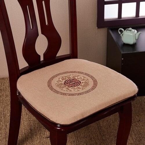 Embroidery U Shaped Kitchen Dining Chair Cushions Seat Pads Cotton Linen Chinese style Anti-slip Sitting Mats with Zipper