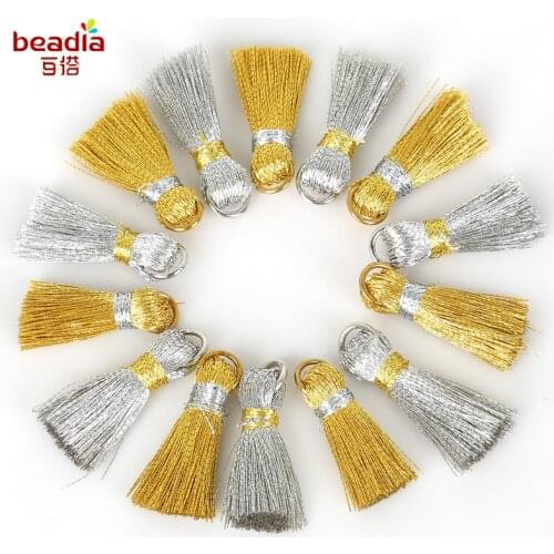 High Quality! Gold Silver Silk Mini Tassel With Circle And Gold Ring For DIY Jewelry Handmaking WholesaleAnd Retail 20pcs/lot