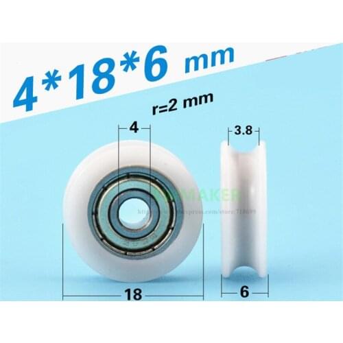 10pcs 4*18*6mm 624ZZ bearing wrapped pulley, POM U groove wheel, door/window/furniture/mechanical guide wheel