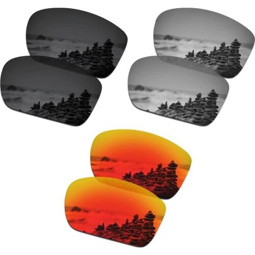 SmartVLT 3 Pairs Polarized Sunglasses Replacement Lenses for Oakley Big Taco Stealth Black and Silver Titanium and Fire Red