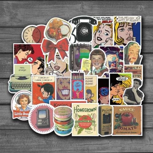 50Pcs Vintage illustration poster Stickers for Waterproof Laptop Bike Motorcycle Phone book Travel Luggage toy Funny Sticker