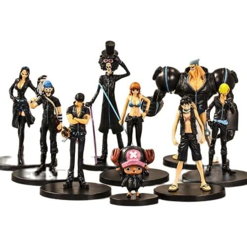 9pcs/set Japanese Anime One Piece Action Figure Collection Black Clothes Luffy Nami Roronoa Zoro Hand-Done Dolls Toys for Gifts