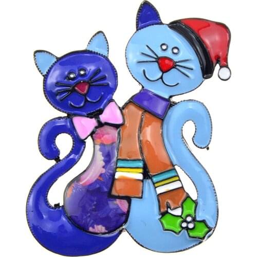 CINDY XIANG New Colorful Enamel Double Cat Brooches For Women And Men Cute Funny Animal Pins Brooch Kids Jewelry Christmas Gifts