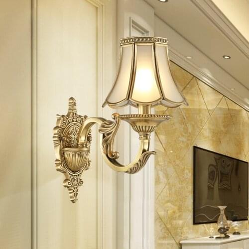 Europe Copper Sconce American Bedside Lighting Antique Living Room Decoration Lamp Simple Wall Light For Bedroom Study Lights