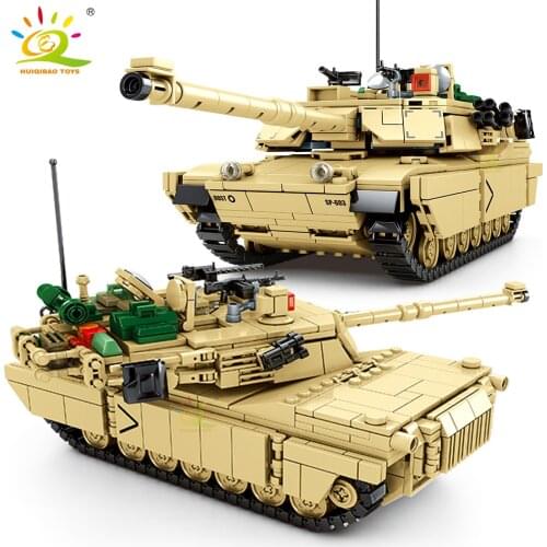 HUIQIBAO TOYS 1052PCS Military M1A2 Main Battle Tank Building Block For Children Army Weapon Bricks Set with 5 Soldier Kids Gift