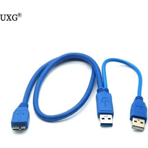 Blue & Black USB 3.0 Dual Power Y Shape 2 X Type A to Micro B Super Speed Cable External Hard Drives Extension Wire Connector