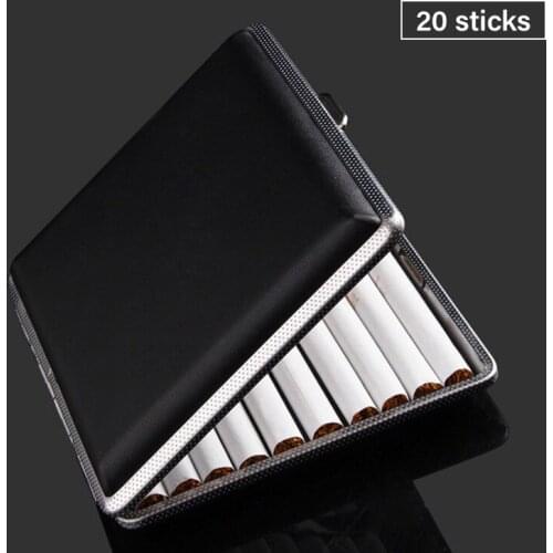 Leather Cigarette Box 20 Sticks Cigar Case Metal Leather Smoking Accessories Cigarette Lady Storage Cover Hold, Gift For Mens