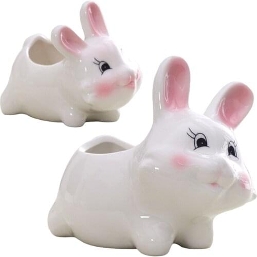 Lovely Ceramic Pot Desk Planter for Succulent Plant Bonsai Flower Cactus ,Bunny Pot Gifts for Women Girls Boys Kids