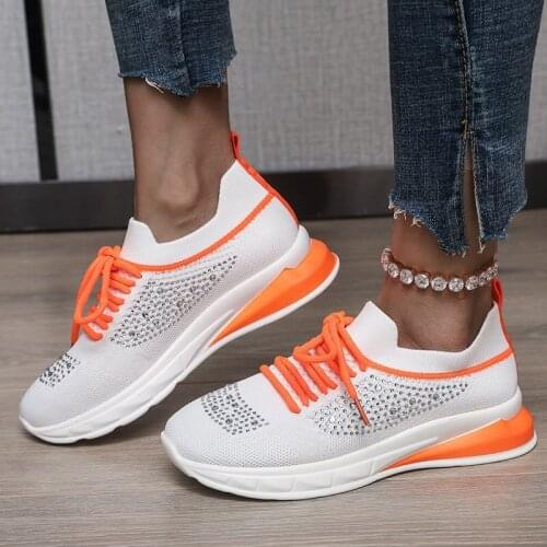 Sneakers Women Fashion Fly Weaving Breathable Lightweight Flat Running Shoes Trend Cool Diamond Decorative Casual Shoes Size 43