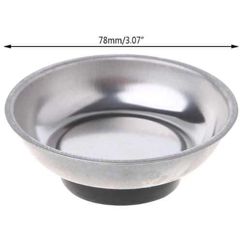 Round Magnetic Parts Tray Bowl Dish Stainless Steel Garage Holder Tool Organizer