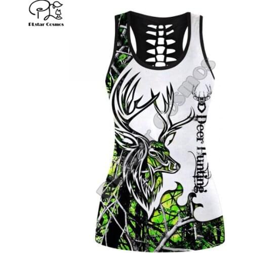 PLstar Cosmos Summer Sexy Beach Back Hollow out Vest TankTop Deer Hunting Animal Hunter Tattoo Casual 3Dprint Vest Sleeveless B2
