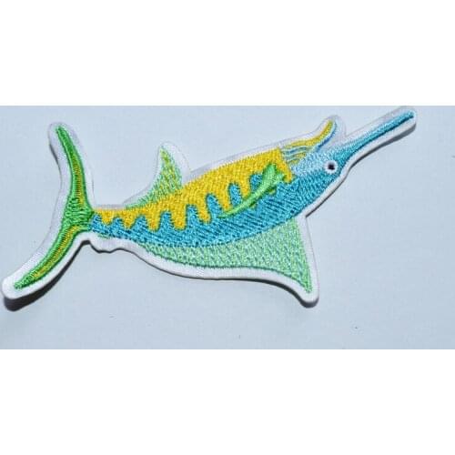 Hot! Miami Marlins Marlin Fish blue yellow Patch Beach Decoration Embroidered Iron On Applique (Size is about 9.5*5 cm)