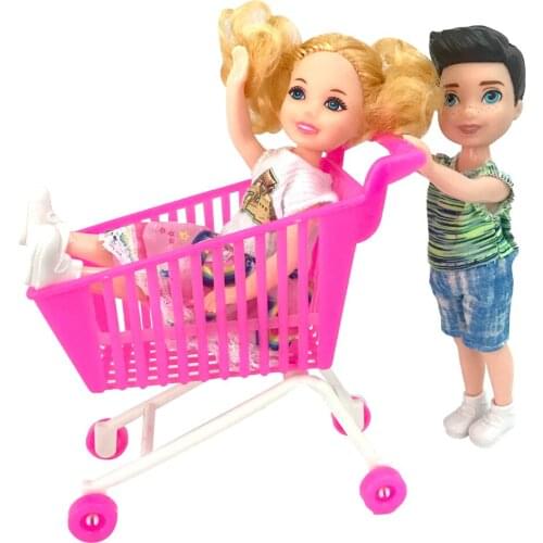 NK 1 Pcs Shopping Cart PinkTrolley Mini Furniture For Barbie Doll Accessories Supermarket Handcart BabyToys For Kelly Doll
