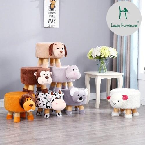 Louis Fashion Childrens Stools Childrens Cartoon Animal Household Baby Furry Bull Sofa Creative Fashion Cloth Short