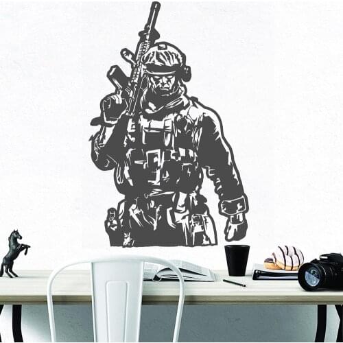 Military Soldier Wall Stickers Home Decoration Boys Room Gun Warrior Vinyl Company Office Interior Wall Decal Art Decor Z573