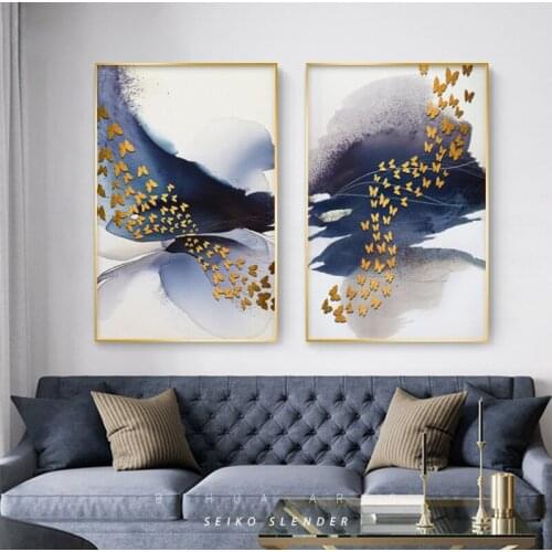 Frameless New Chinese Abstract Decorative Living Room Painting Golden Butterfly Entrance Bedroom Abstract Spray Painting Canvas