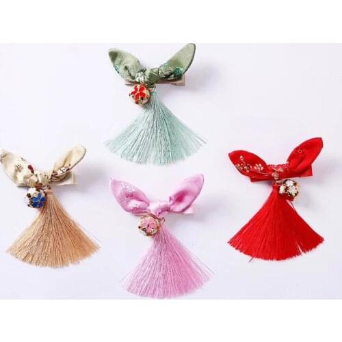 2019 new Dog Grooming Clip Pet Dog Rabbit Ear Bow Hairpin pet hair clips Chinese style childrens hair accessories tassel