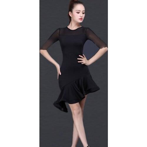 Adult Black Latin Dance Salsa Samba New Fashion 2021 Tango Dance Costume Set Dress Lace Women Dance Costume