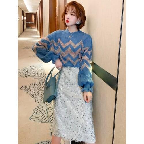 Contracted and small round collar mix knitted geometric pattern sleeve knit to flowers trees ear the new winter 2020 fashion