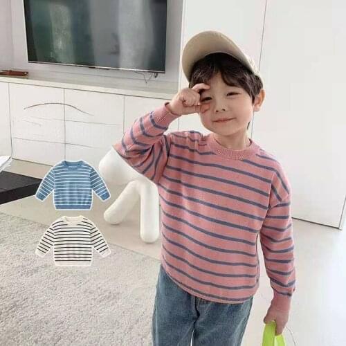 2021 Autumn Winter Childrens Clothing Fashion Knitting Striped Pullover Kids Long Sleeve O-neck Sweater for Boys and Girls C154