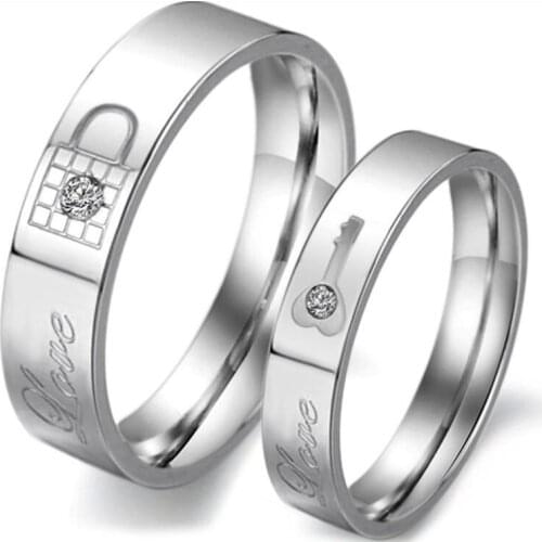Stainless Steel Couple Rings Korean Jewelry lock/ key his and hers promise ring for lovers