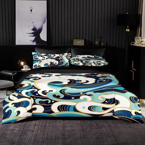 Blue Waves Pattern Duvet Cover Set With Pillowcase,228x228 Quilt Cover,210×210 Blanket Cover,Luxury King Size Bedding Set