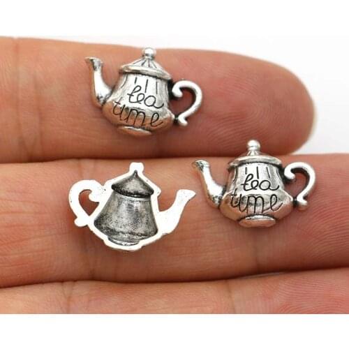 20PCS Antique Silver Plated Teapot Charms for Jewelry Making European Bracelet Findings DIY Accessories 19x14mm