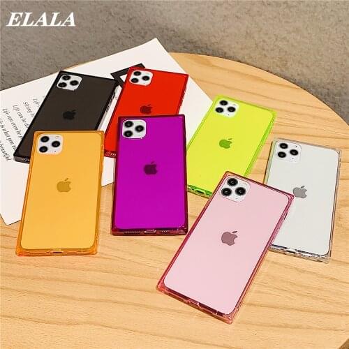 Square Transparent 11 Case for iPhone 12 Pro Max XS XR Soft TPU Cover 6 7 8 Plus X Candy Color Durable Shockproof Phone Funda