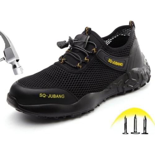 Work Shoes Mens Mesh Breathable Lightweight Comfortable Steel Toe Safety Industrial Construction Slip Resistant Shoes Plus size