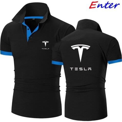 Polo Shirt Mens Summer Stretch Tesla Car LOGO Mens Short-Sleeved Polo Suit High-End Mens T-Shirt High-Quality Polo Shirt
