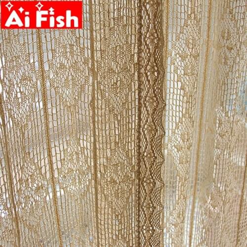 Handicrafts Splicing American Retro Crochet Lace High-end Beige Hollow Diamond Design Curtains For Living Room Balcony Panels#35