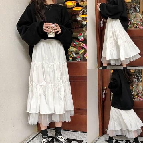 Sagace ins style Korean womens high waist medium length white A-line skirt mesh skirt женские юбки юбка с высокой талией