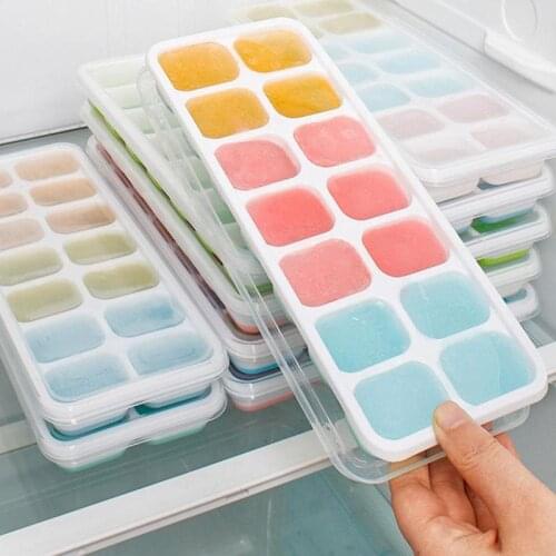 14 Grids Silicone Ice Cube Tray Mold With Clear Cover Popsicle Kichen Summer Mould Fruit Maker Home Freezer Accessories Cub H1S0