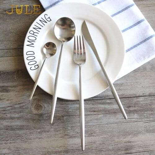 Silver Cutlery Set 304 Stainless Steel Tableware 4-pcs Western Classic Knife Fork Tablespoon Dinner Dining Sets Service 1person